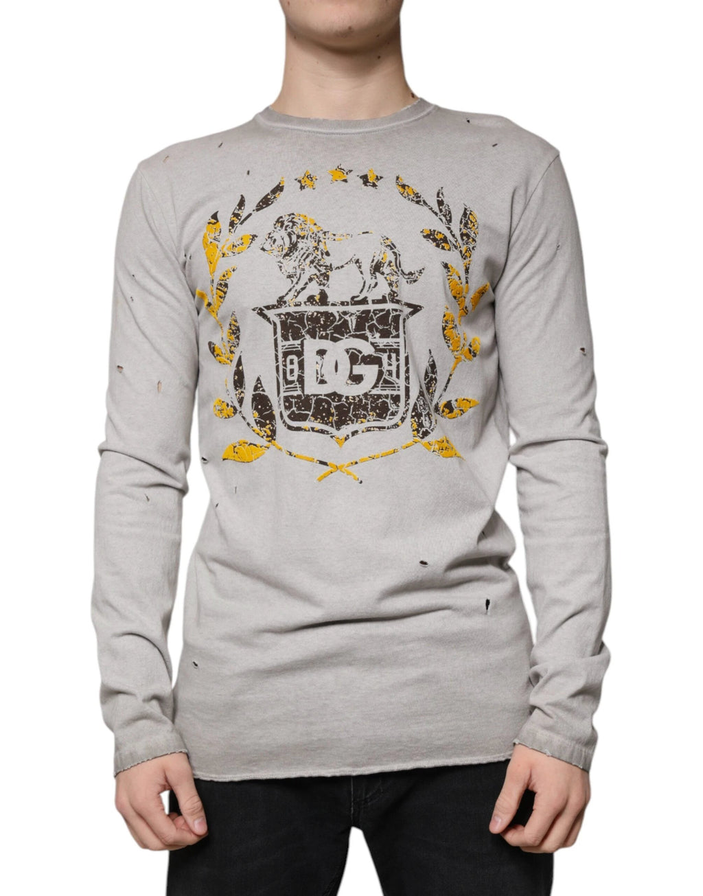 Dolce & Gabbana Gray Printed Cotton Crewneck Pullover Sweater by Dolce & Gabbana
