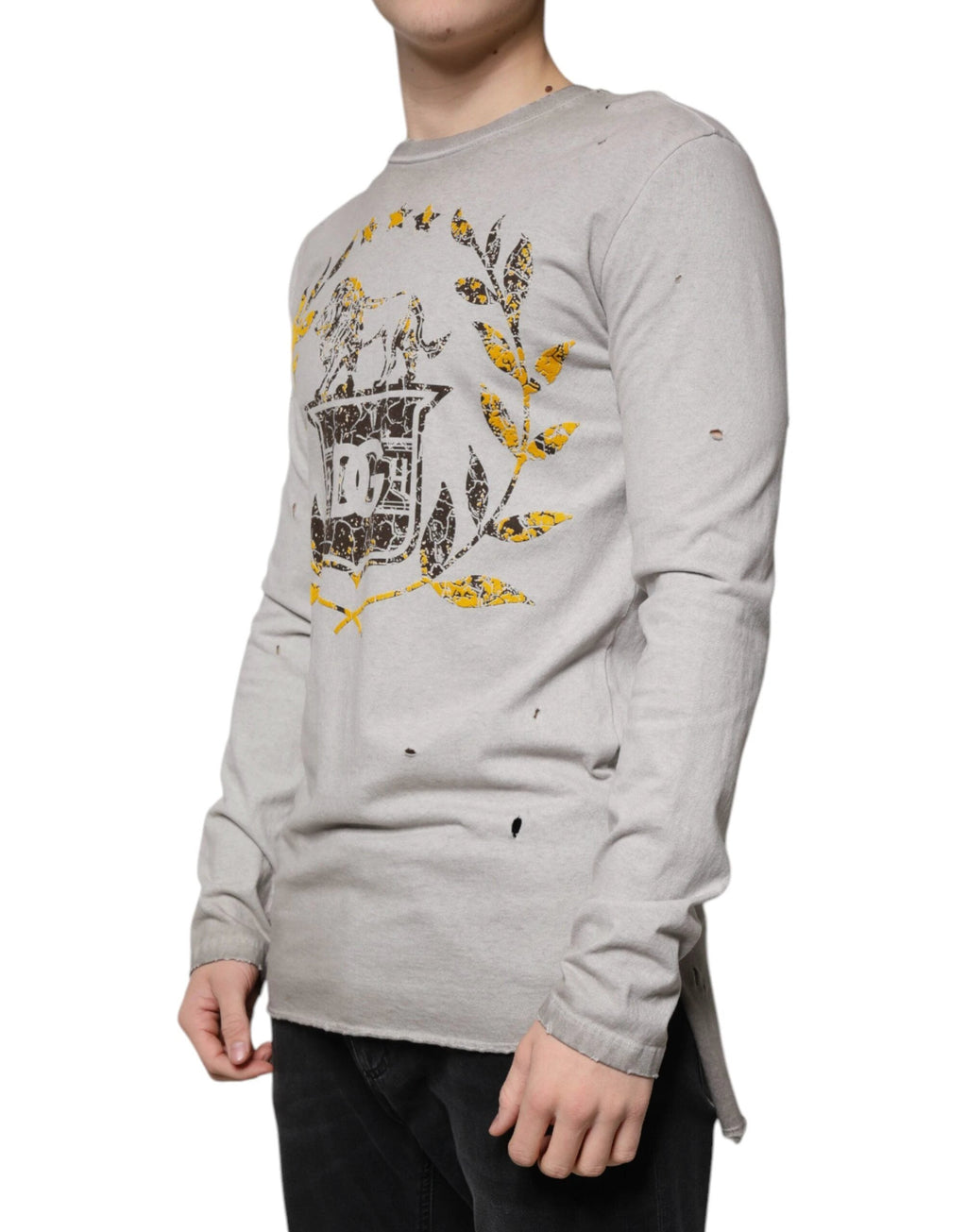 Dolce & Gabbana Gray Printed Cotton Crewneck Pullover Sweater by Dolce & Gabbana