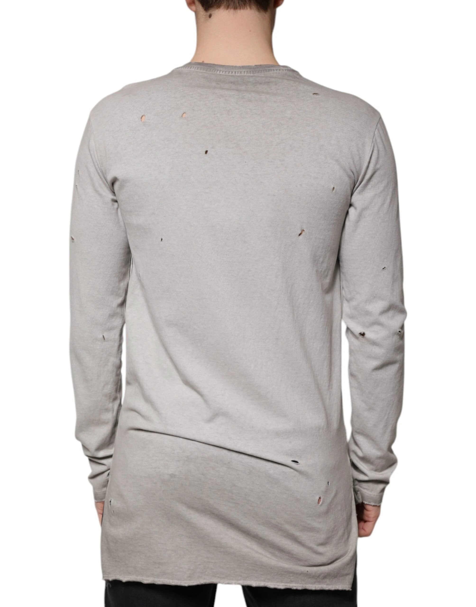 Dolce & Gabbana Gray Printed Cotton Crewneck Pullover Sweater by Dolce & Gabbana