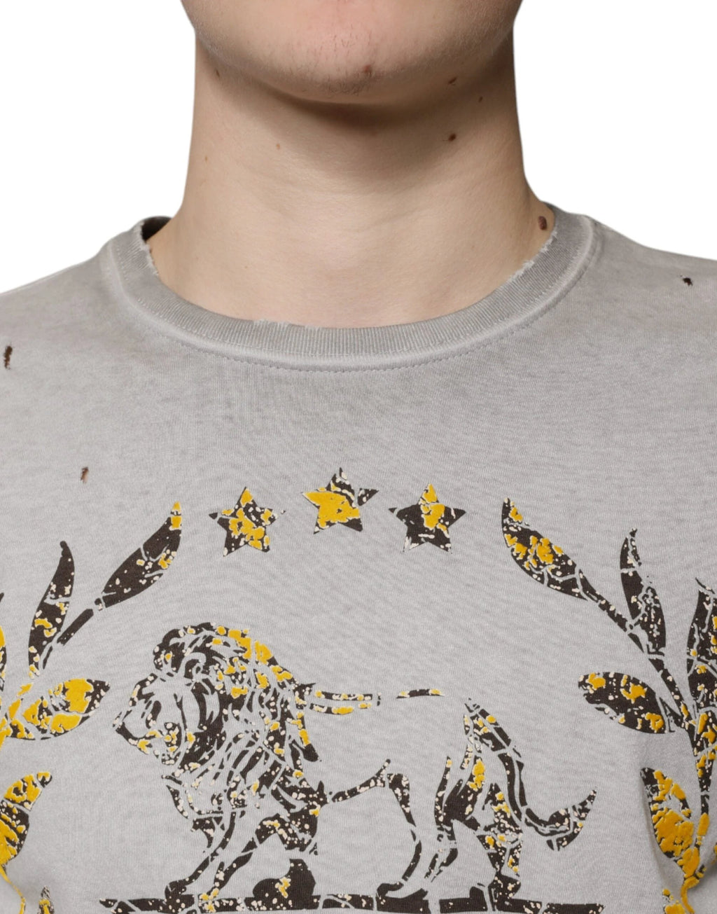 Dolce & Gabbana Gray Printed Cotton Crewneck Pullover Sweater by Dolce & Gabbana