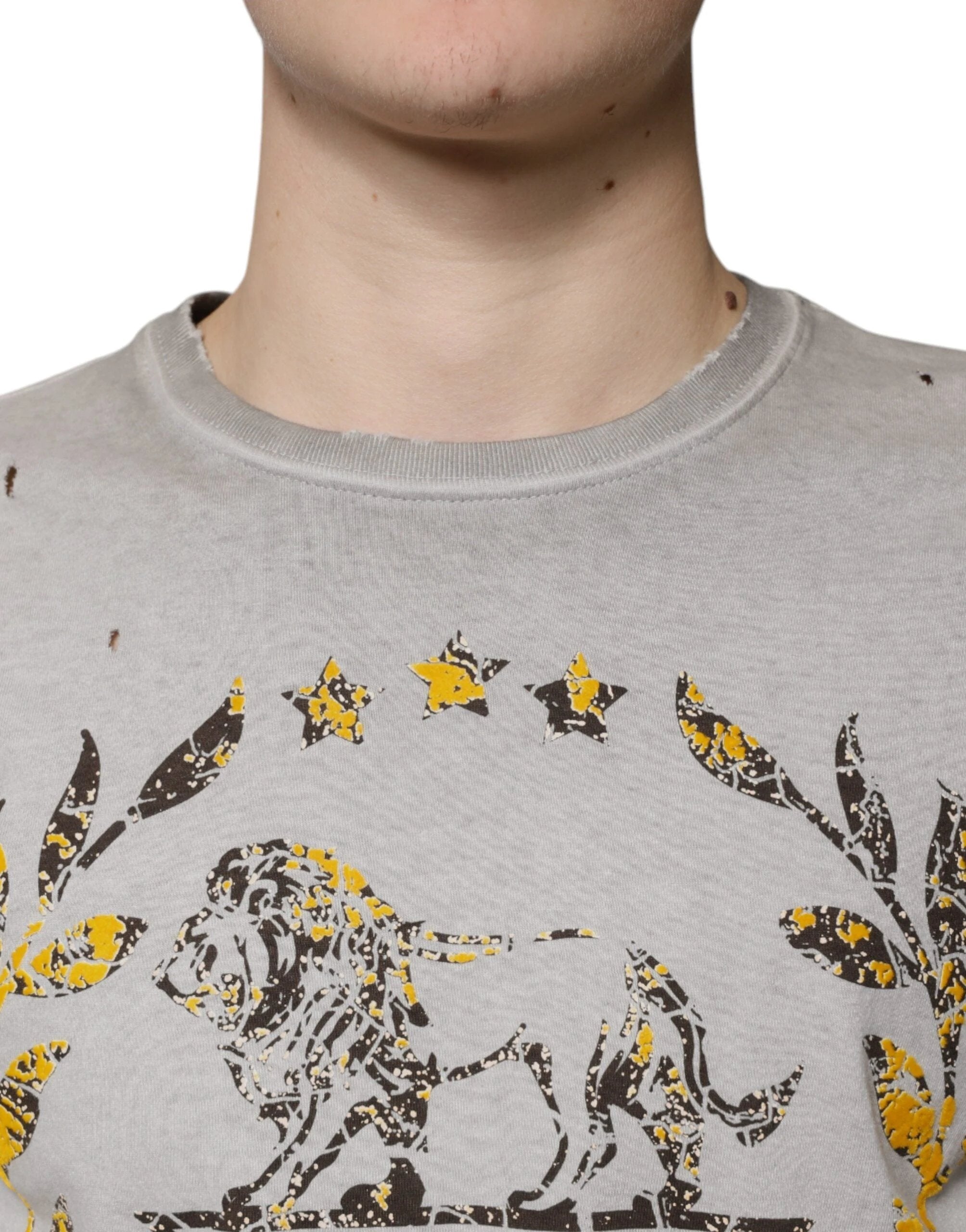 Dolce & Gabbana Gray Printed Cotton Crewneck Pullover Sweater by Dolce & Gabbana