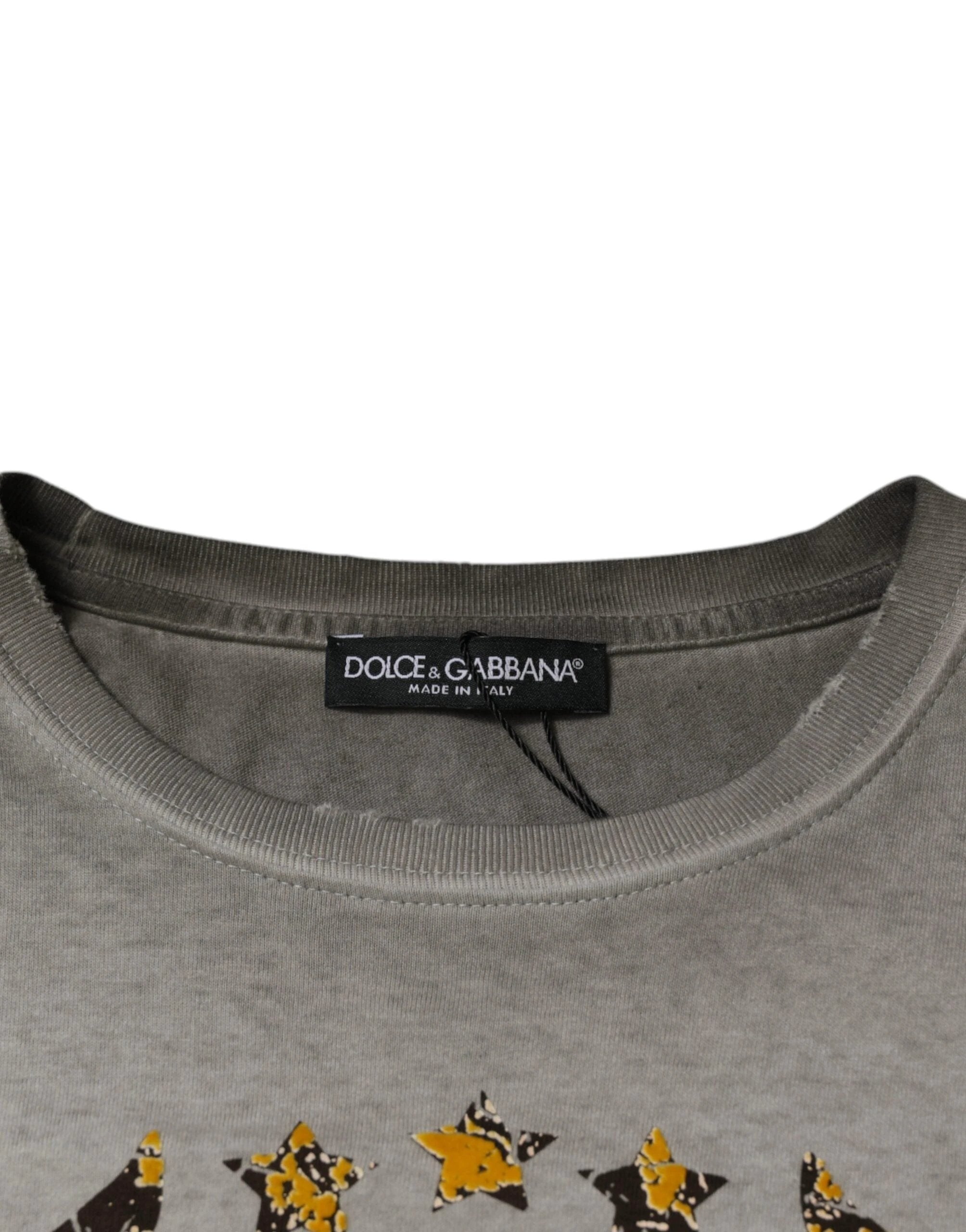 Dolce & Gabbana Gray Printed Cotton Crewneck Pullover Sweater by Dolce & Gabbana
