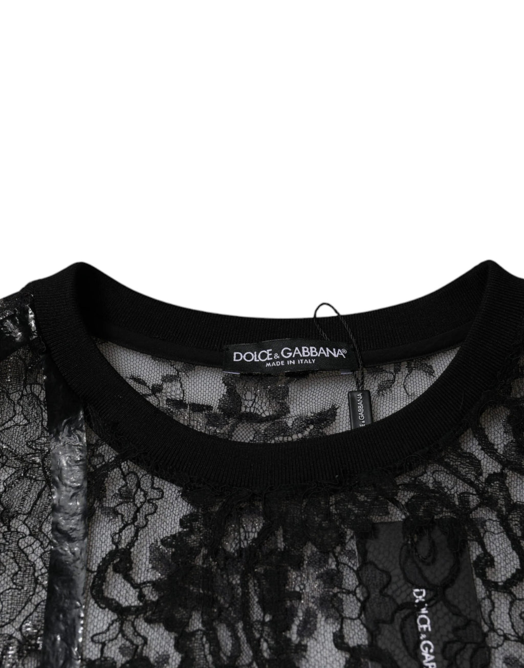 Dolce & Gabbana Black Nylon Floral Lace Crew Neck T-shirt by Dolce & Gabbana