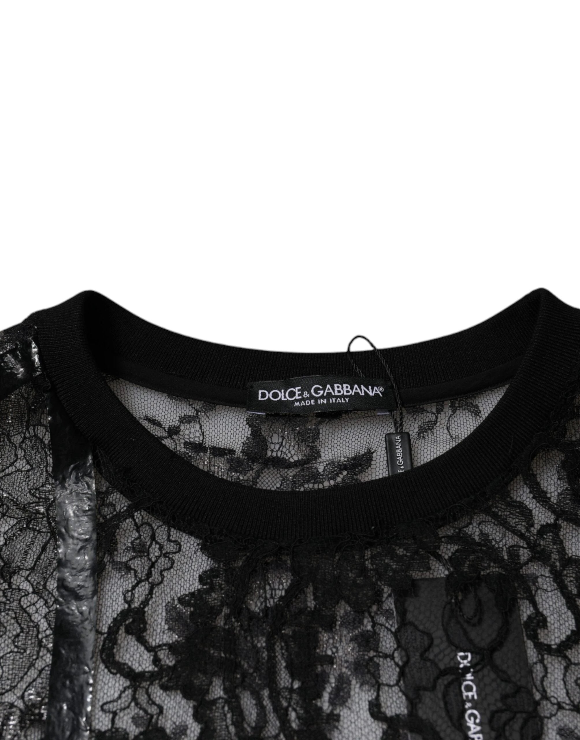 Dolce & Gabbana Black Nylon Floral Lace Crew Neck T-shirt by Dolce & Gabbana