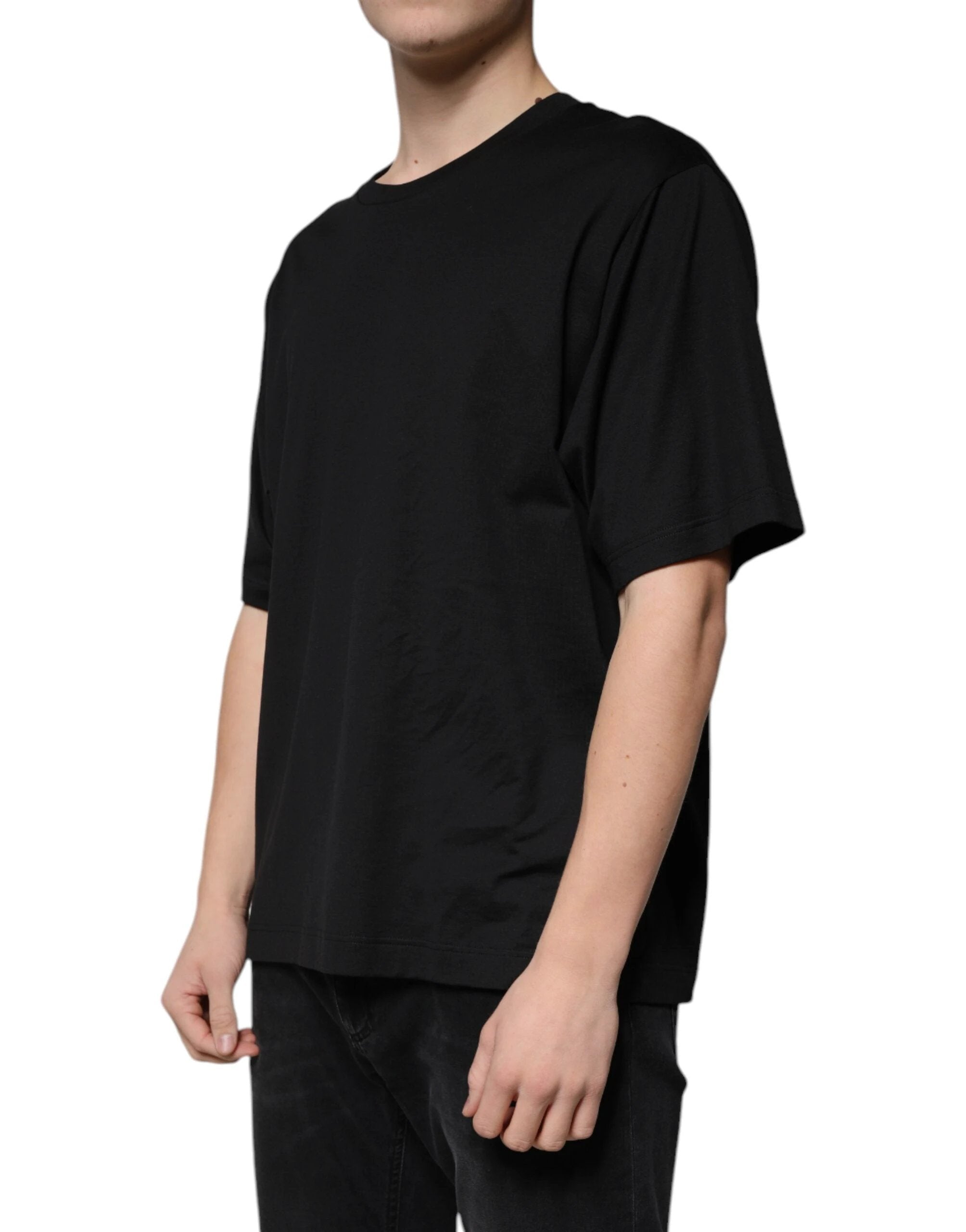 Dolce & Gabbana Black Cotton Crew Neck Short Sleeves T-shirt by Dolce & Gabbana