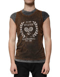 Dolce & Gabbana Brown Cotton Crew Neck Sleeveless T-shirt by Dolce & Gabbana