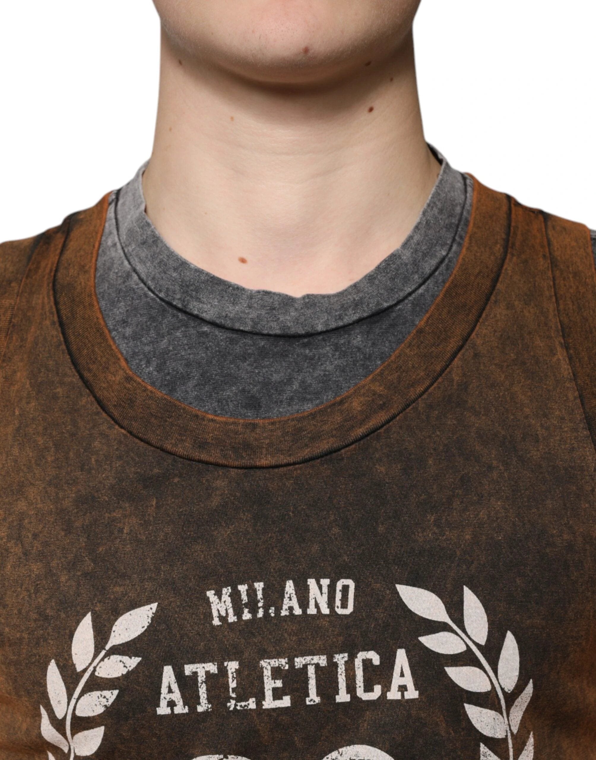 Dolce & Gabbana Brown Cotton Crew Neck Sleeveless T-shirt by Dolce & Gabbana