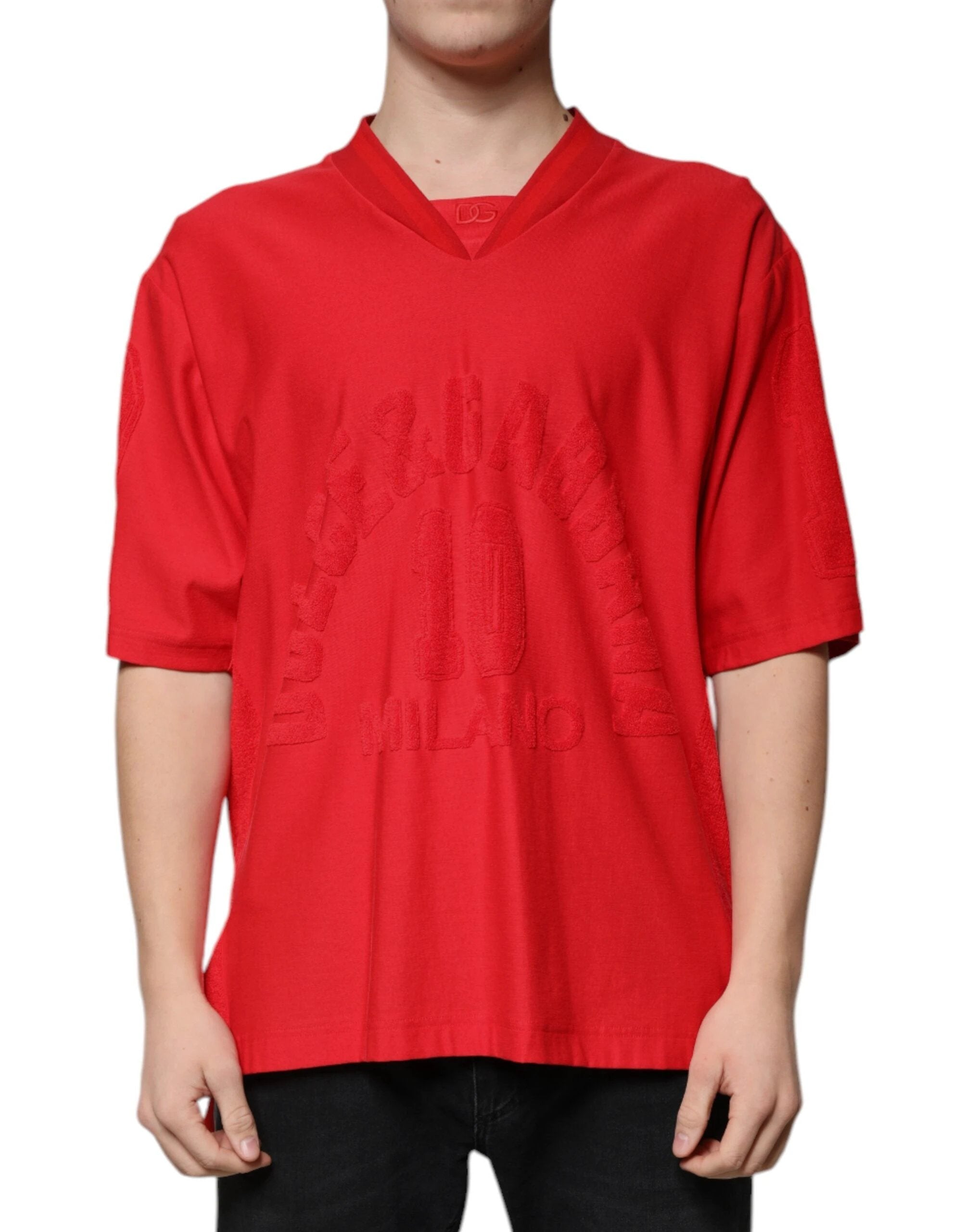 Dolce & Gabbana Red Cotton V-neck Short Sleeves T-shirt by Dolce & Gabbana