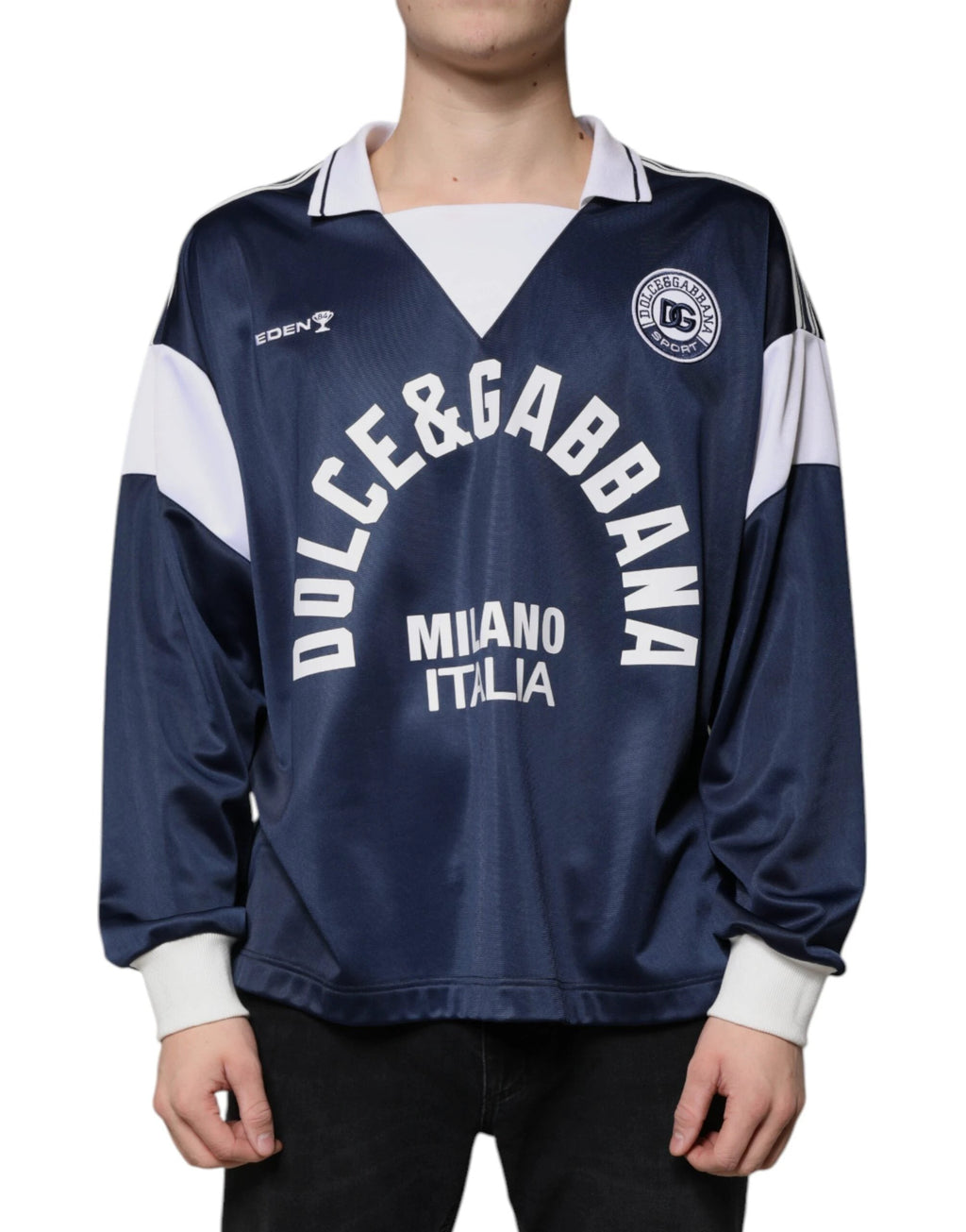 Dolce & Gabbana Blue White Milano Long Sleeve Jersey T-shirt by Dolce & Gabbana