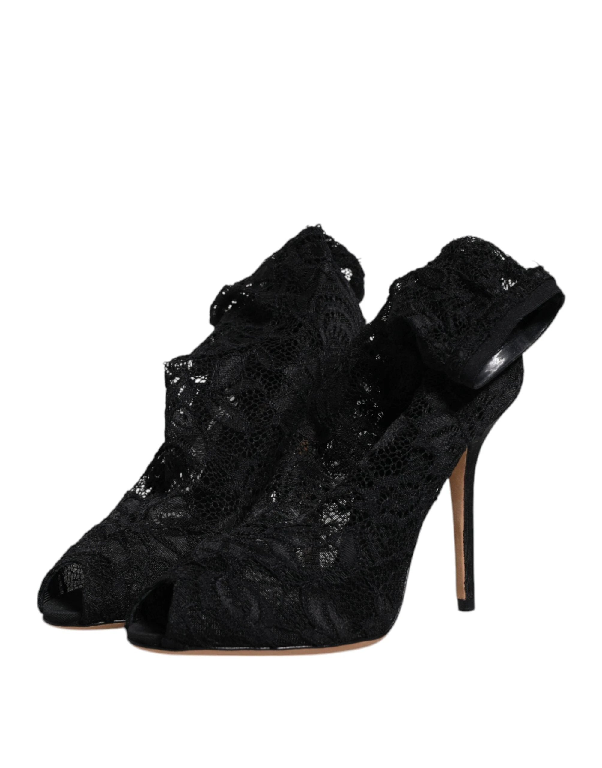 Dolce & Gabbana Black Lace Stretch Heels Mid Calf Boots Shoes by Dolce & Gabbana