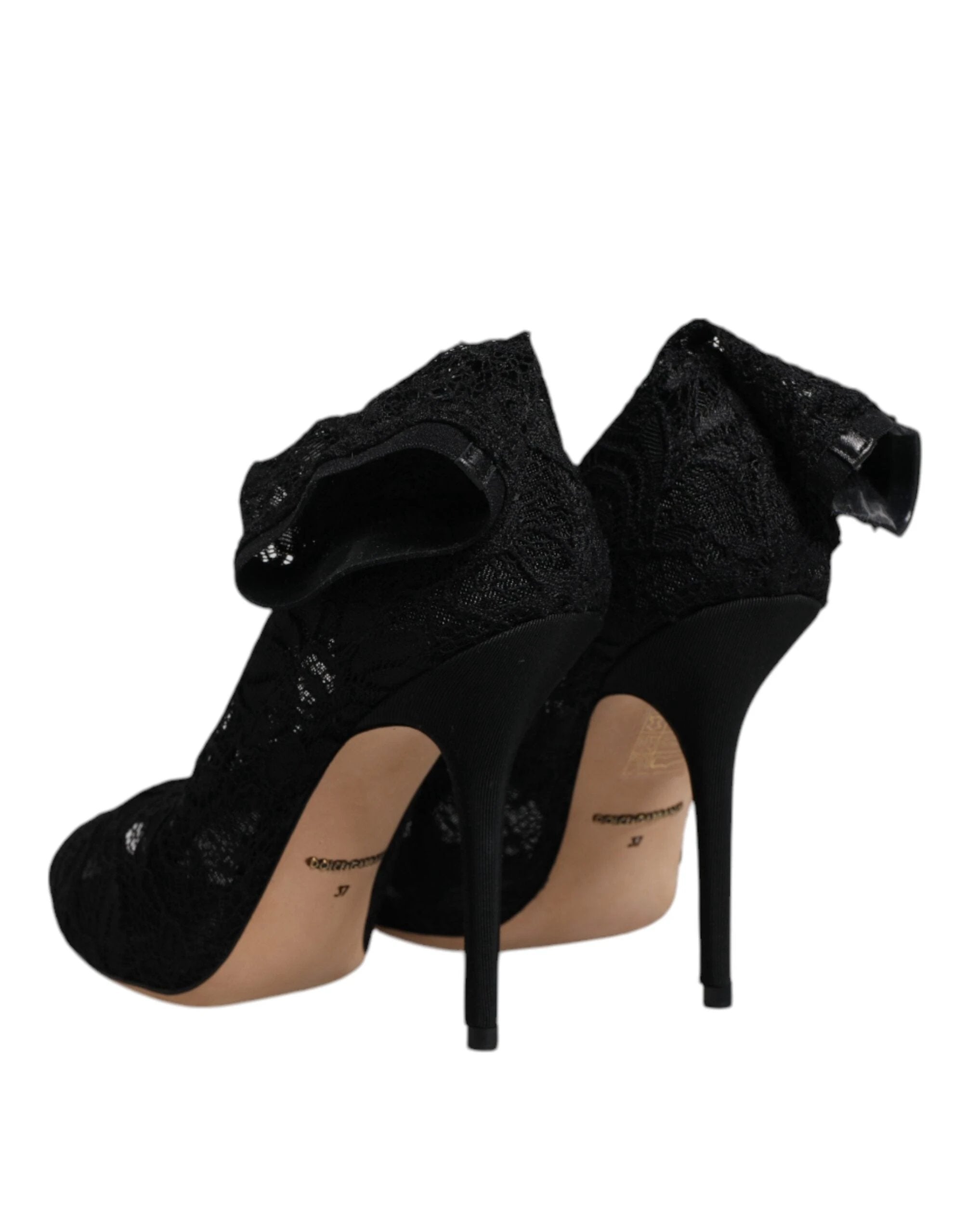 Dolce & Gabbana Black Lace Stretch Heels Mid Calf Boots Shoes by Dolce & Gabbana