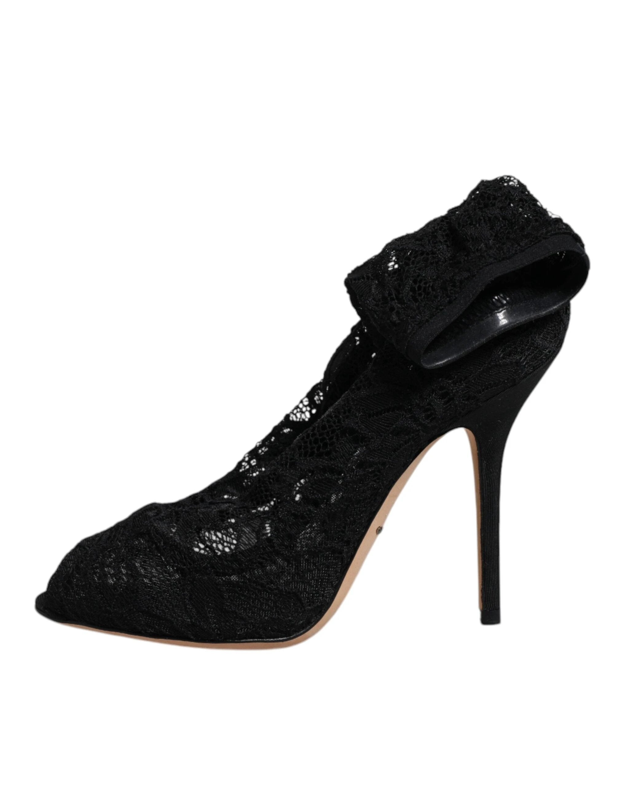 Dolce & Gabbana Black Lace Stretch Heels Mid Calf Boots Shoes by Dolce & Gabbana