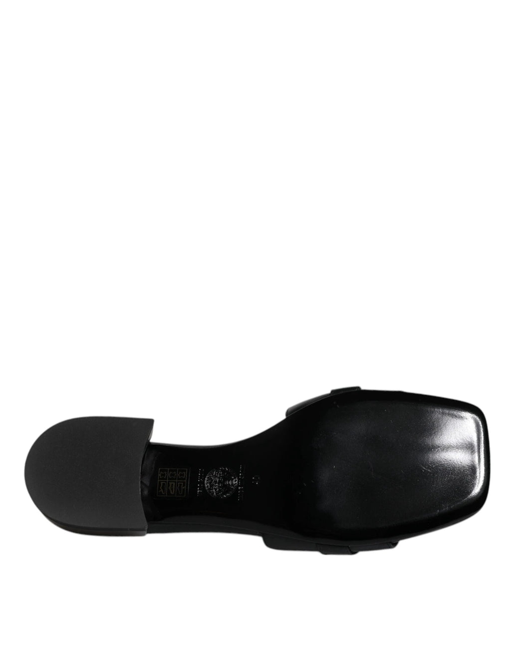 Versace Black Leather Logo Plaque Slip On Slides Flats Shoes by Versace