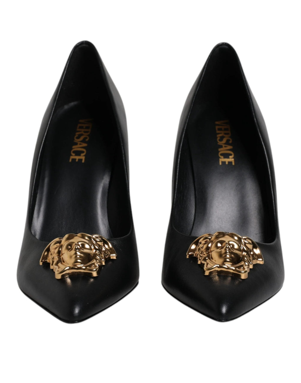 Versace Black Leather Logo Plaque High Heels Pumps Shoes by Versace