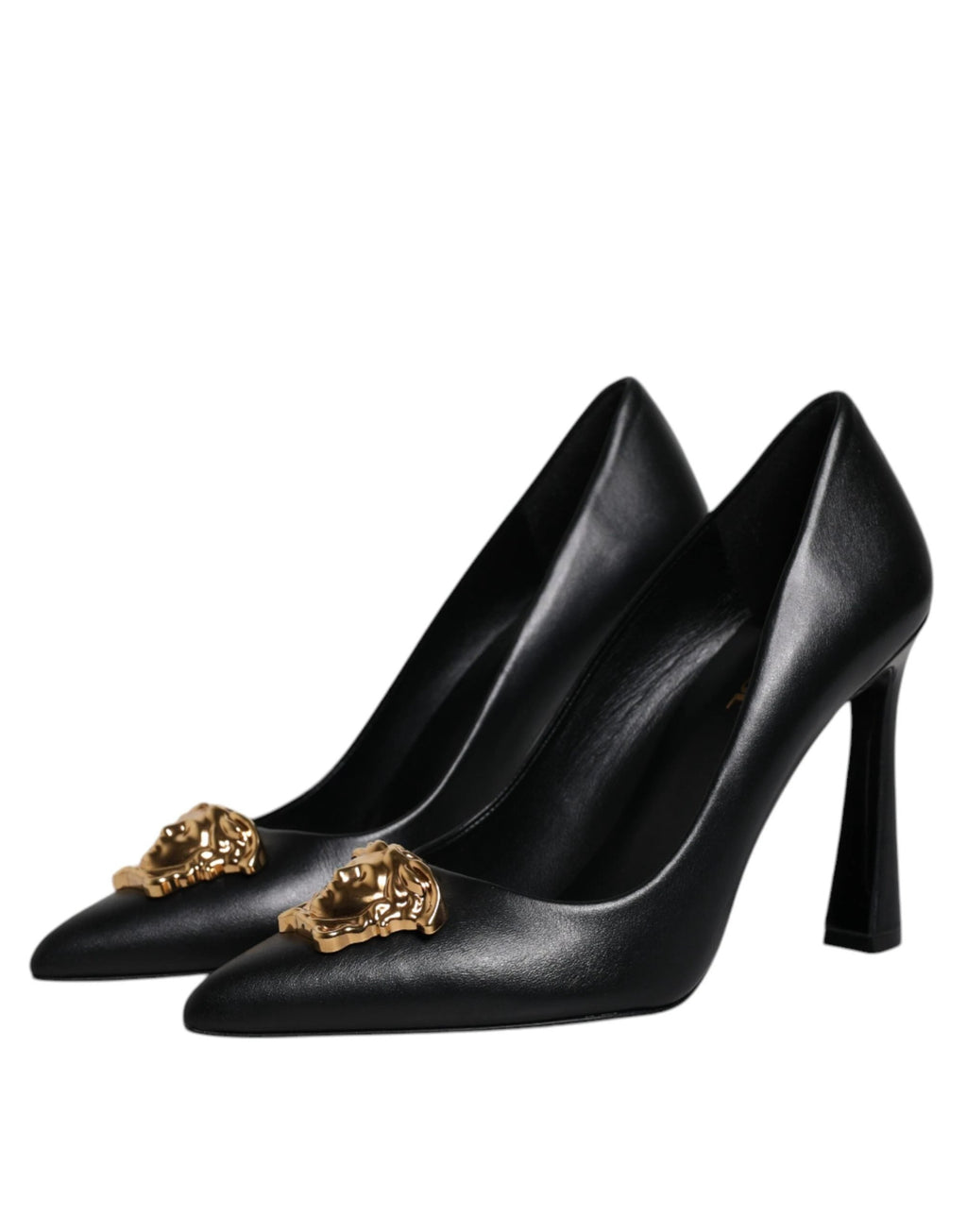 Versace Black Leather Logo Plaque High Heels Pumps Shoes by Versace