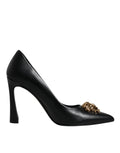 Versace Black Leather Logo Plaque High Heels Pumps Shoes by Versace