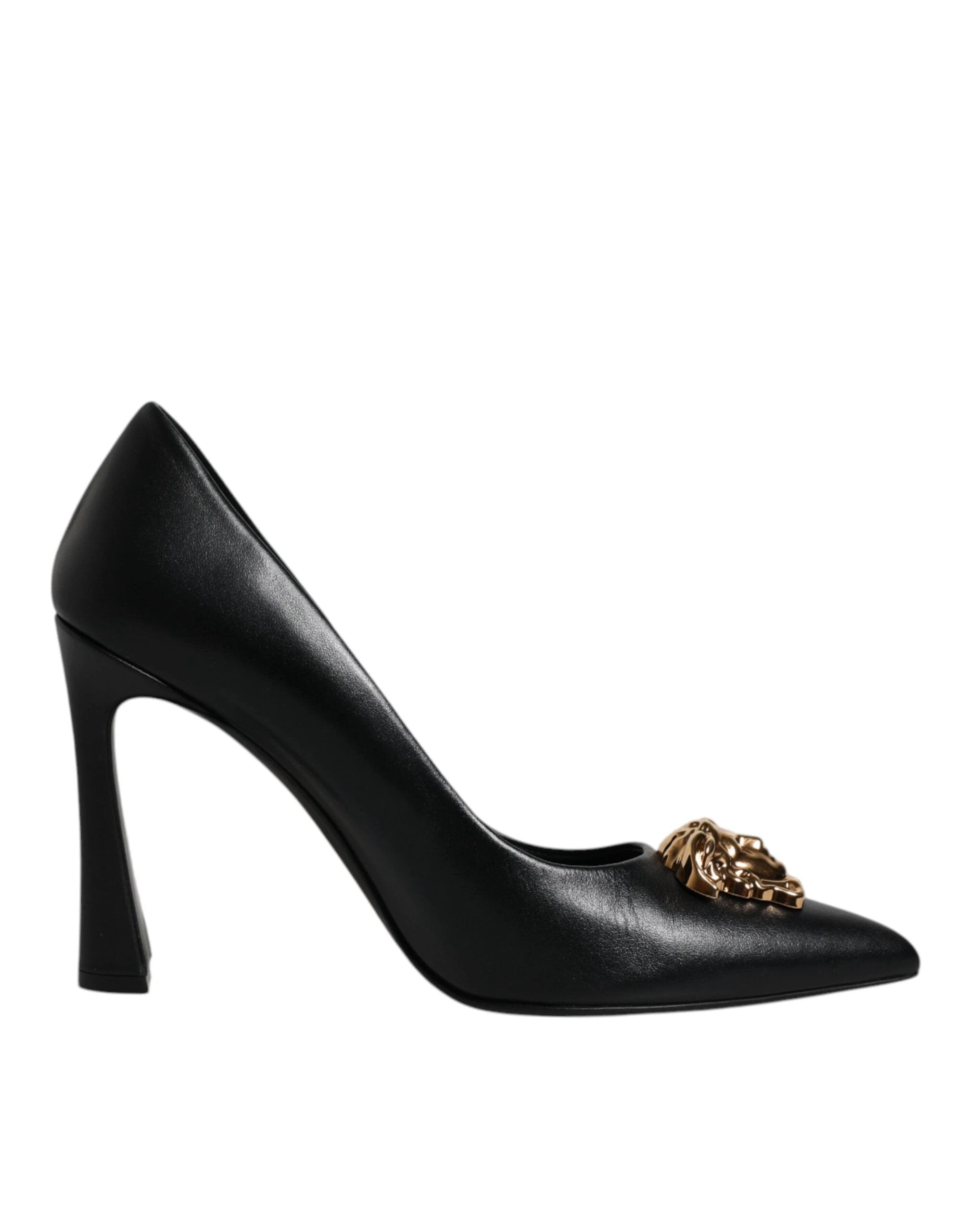Versace Black Leather Logo Plaque High Heels Pumps Shoes by Versace