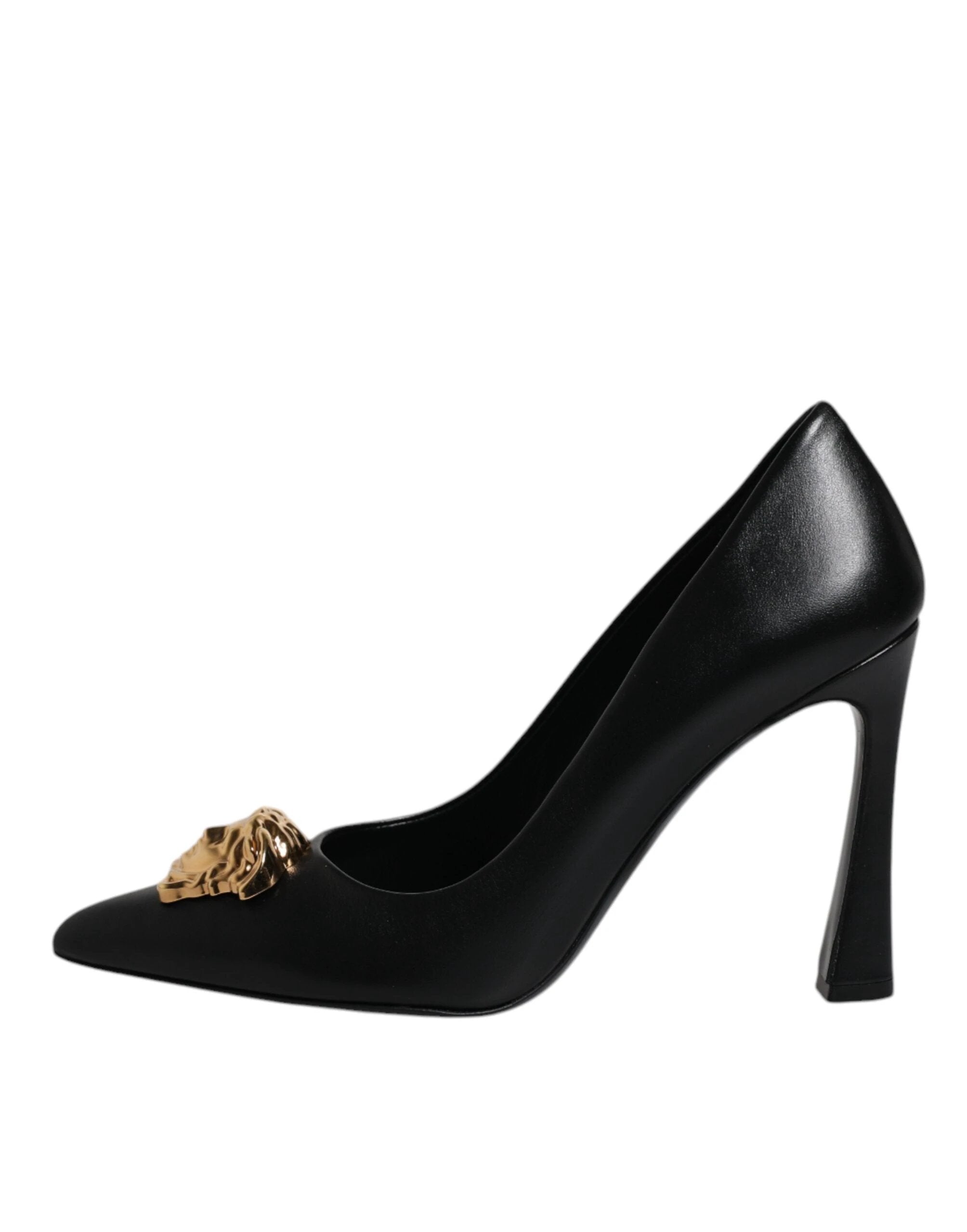 Versace Black Leather Logo Plaque High Heels Pumps Shoes by Versace