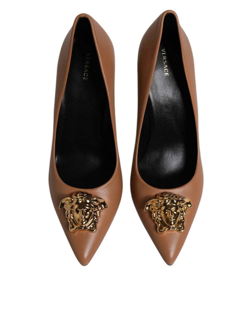 Versace Brown Leather Logo Plaque High Heels Pumps Shoes by Versace