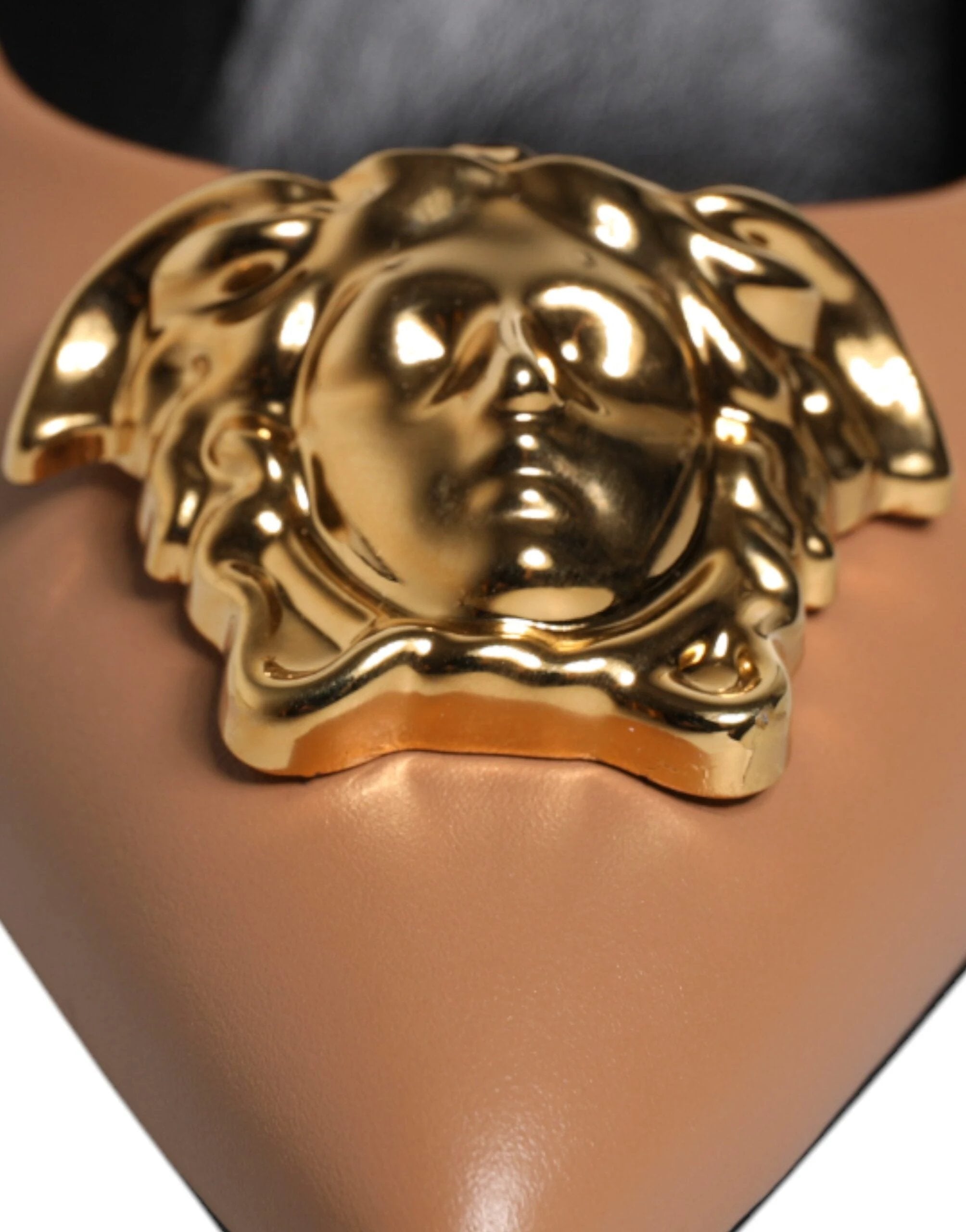 Versace Brown Leather Logo Plaque High Heels Pumps Shoes by Versace