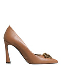 Versace Brown Leather Logo Plaque High Heels Pumps Shoes by Versace