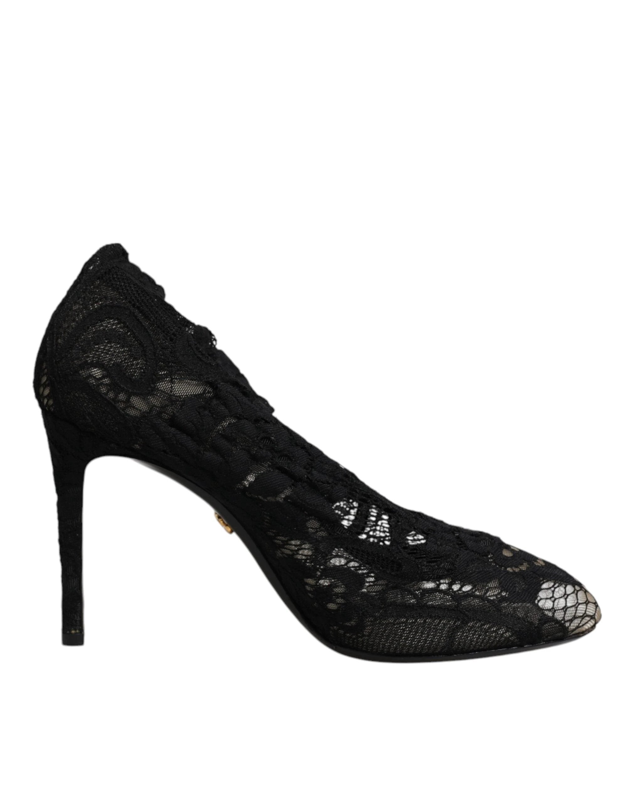 Dolce & Gabbana Black Lace Stretch Heels Mid Calf Boots Shoes by Dolce & Gabbana