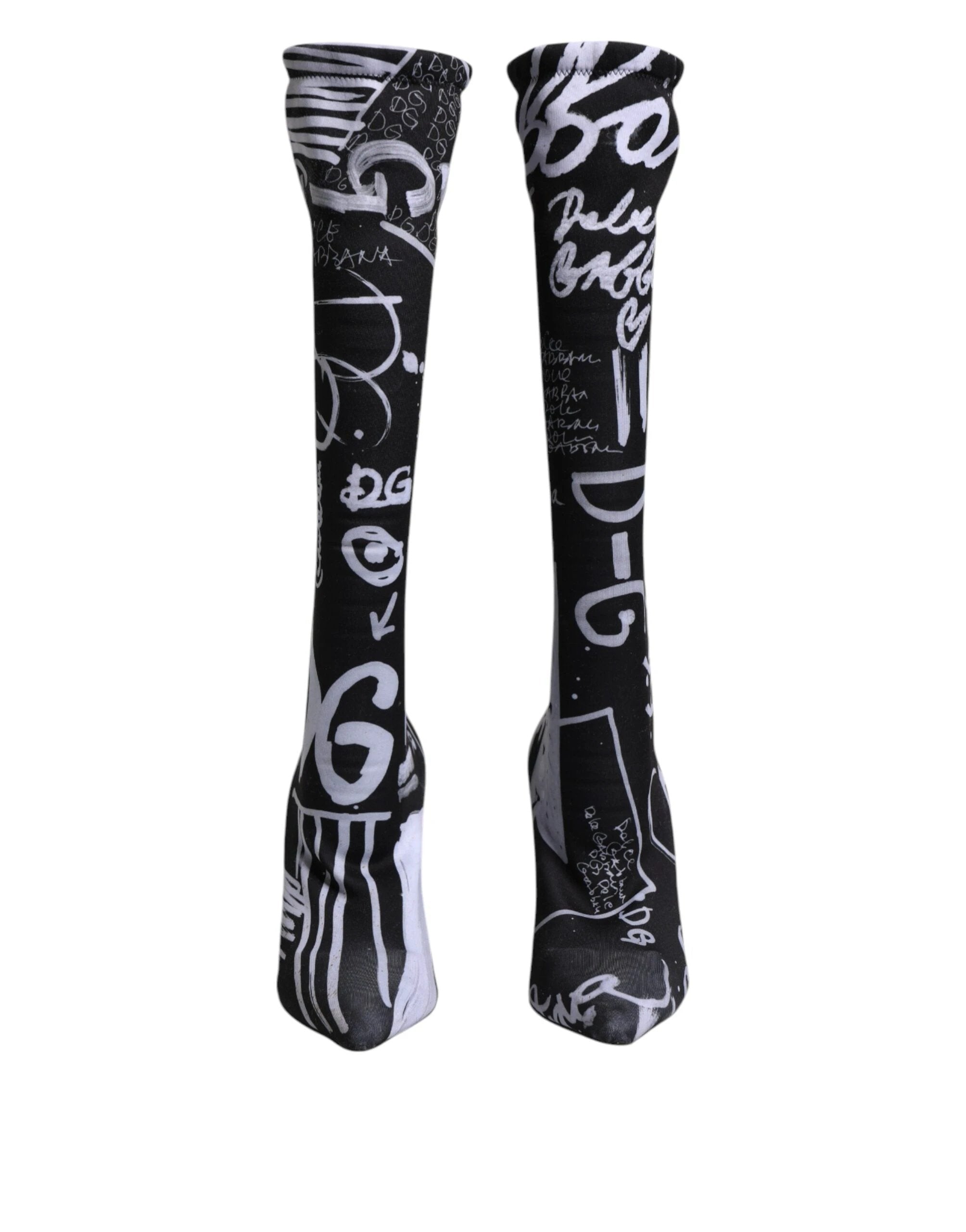 Dolce & Gabbana Black Logo Stretch Heels High Boots Shoes by Dolce & Gabbana