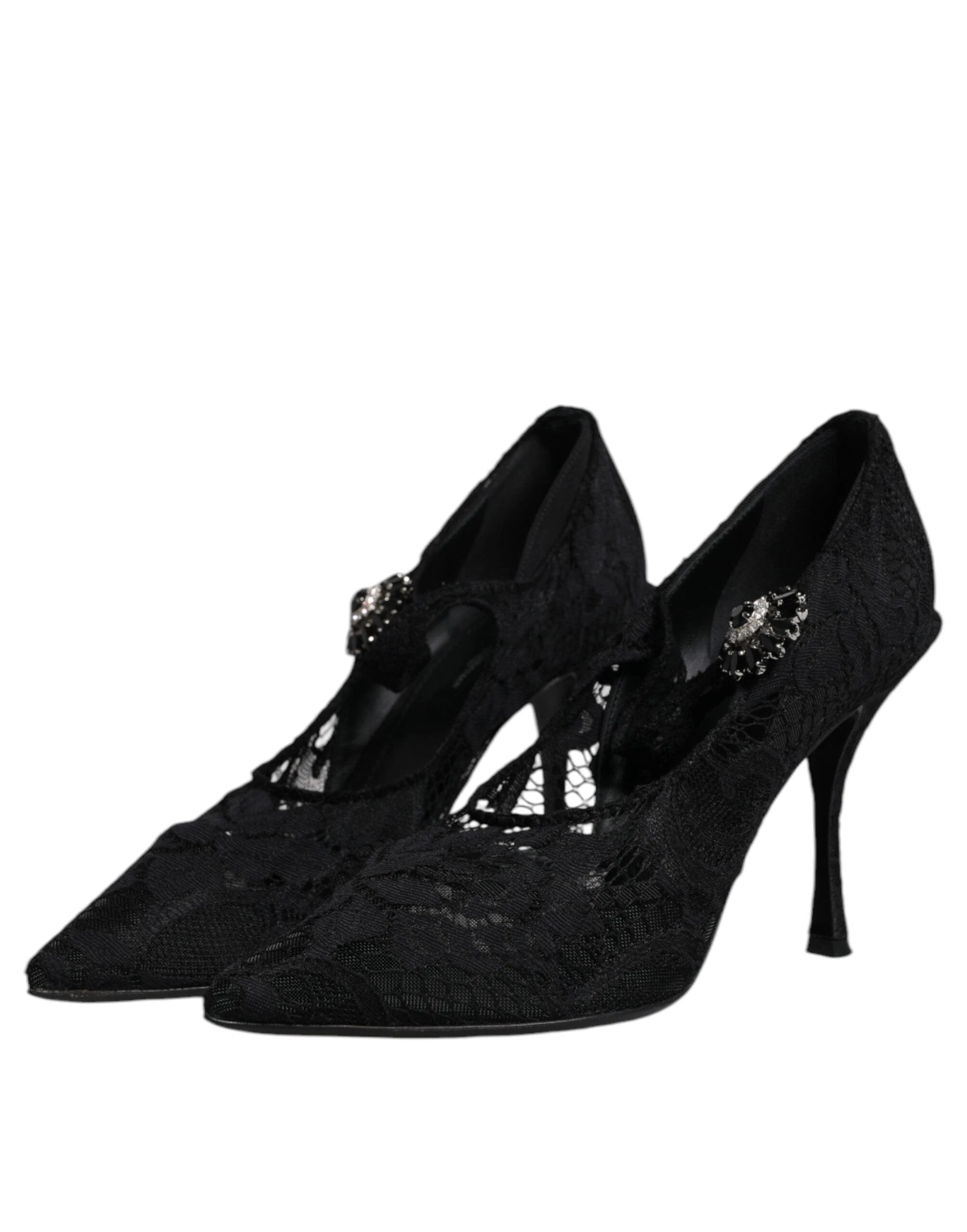 Dolce & Gabbana Black Lace Crystals Mary Jane Pumps Shoes by Dolce & Gabbana
