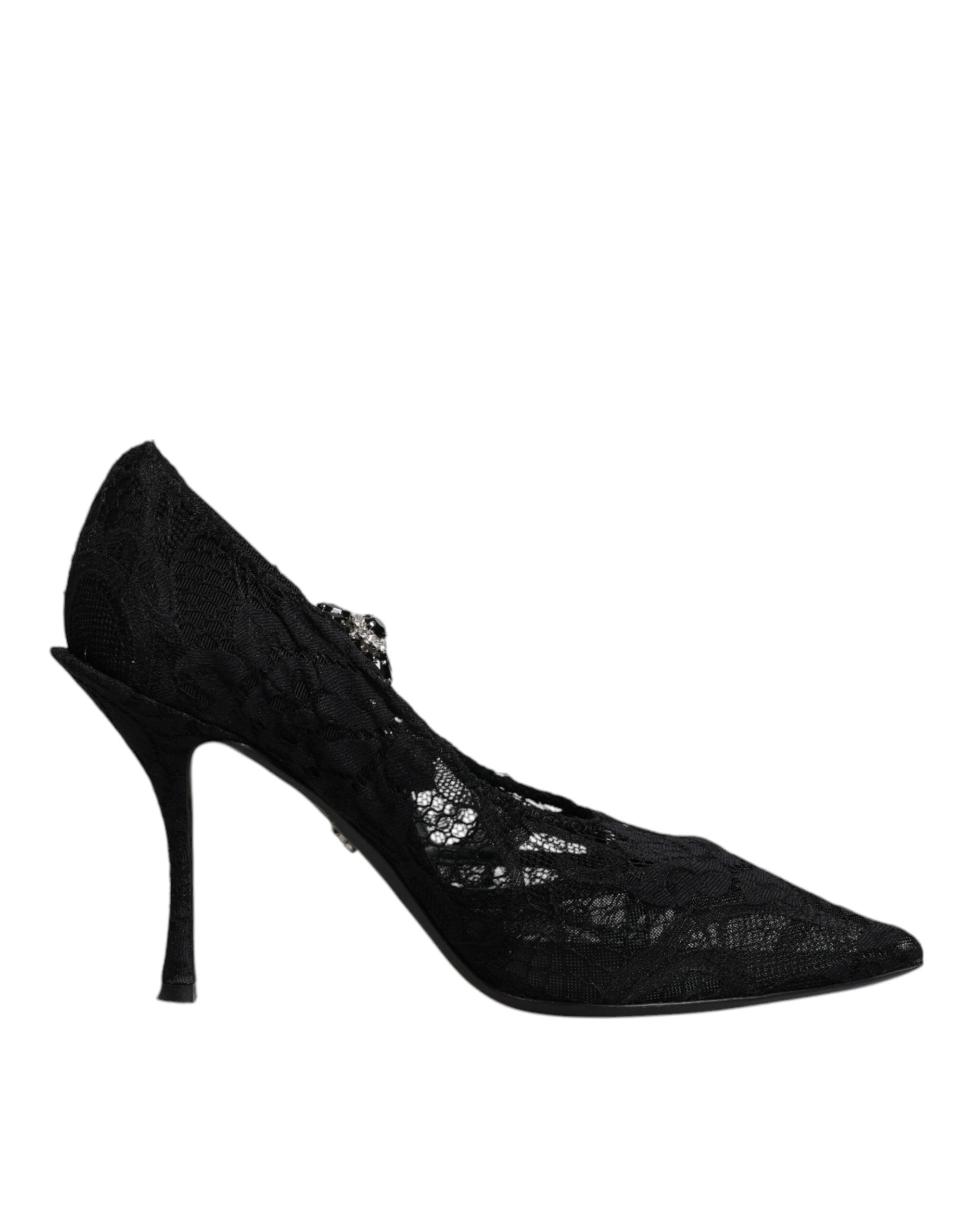 Dolce & Gabbana Black Lace Crystals Mary Jane Pumps Shoes by Dolce & Gabbana