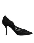 Dolce & Gabbana Black Lace Crystals Mary Jane Pumps Shoes by Dolce & Gabbana