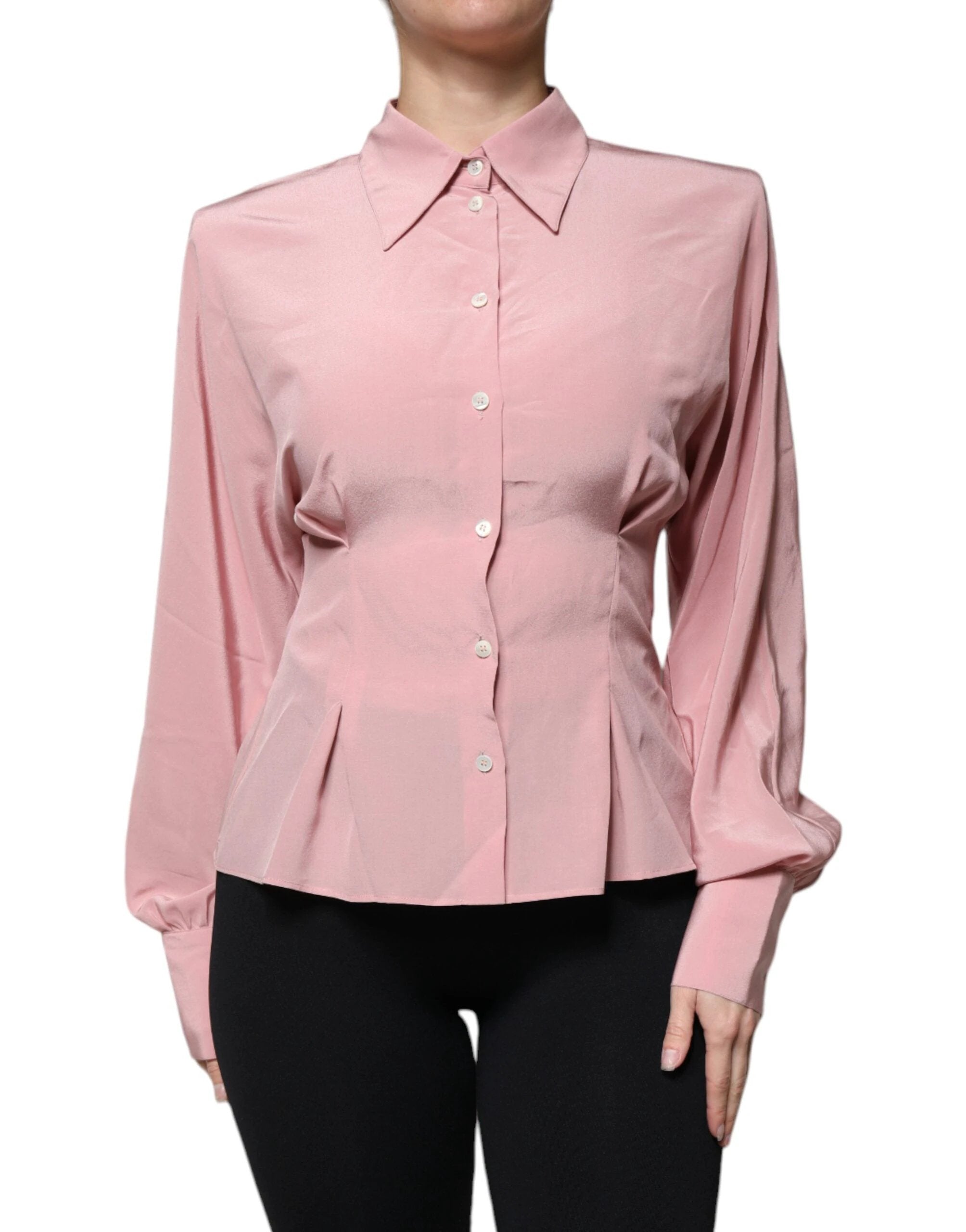 Dolce & Gabbana Pink Cotton Long Sleeves Collared Blouse Top by Dolce & Gabbana