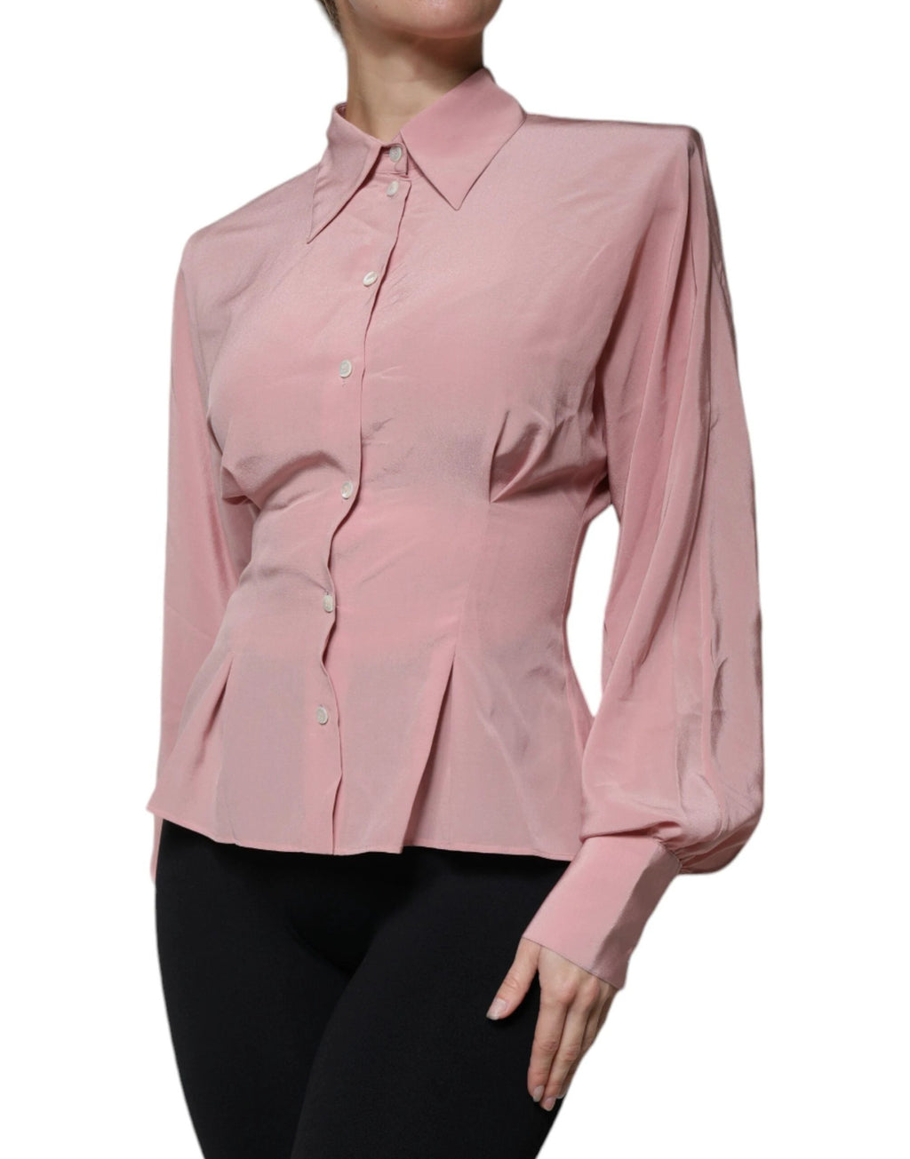 Dolce & Gabbana Pink Cotton Long Sleeves Collared Blouse Top by Dolce & Gabbana
