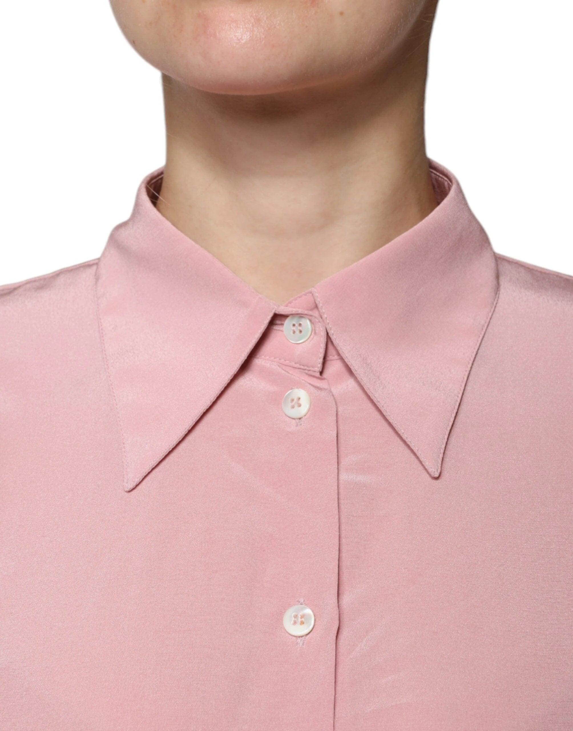 Dolce & Gabbana Pink Cotton Long Sleeves Collared Blouse Top by Dolce & Gabbana