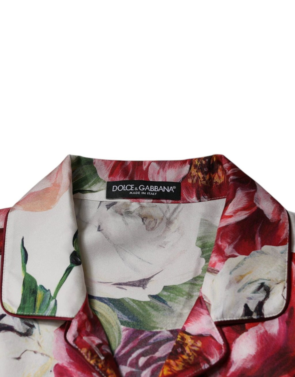 Dolce & Gabbana White Peony Silk Long Sleeves Collared Blouse Top by Dolce & Gabbana