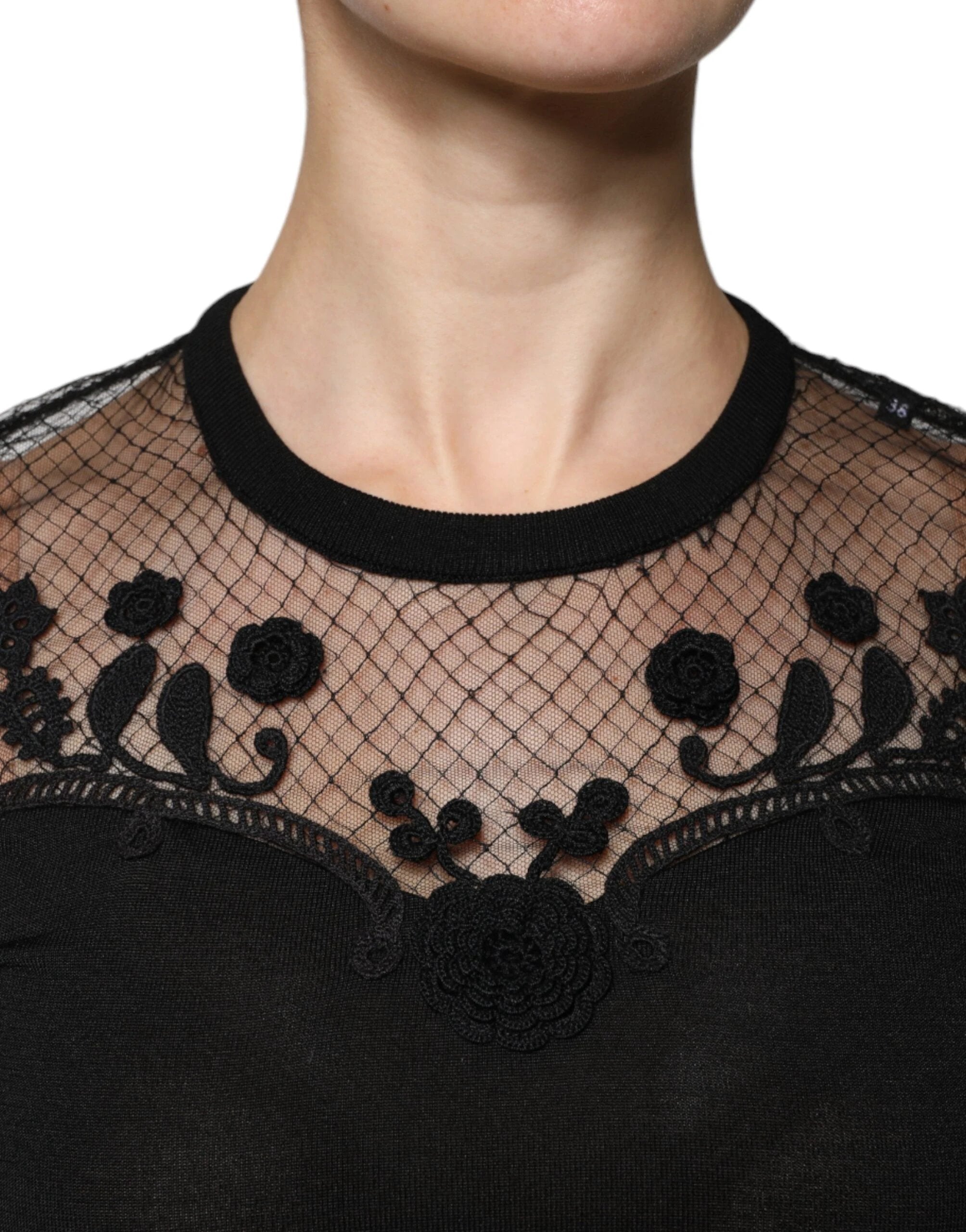 Dolce & Gabbana Black Floral Lace Short Sleeves Blouse Top by Dolce & Gabbana