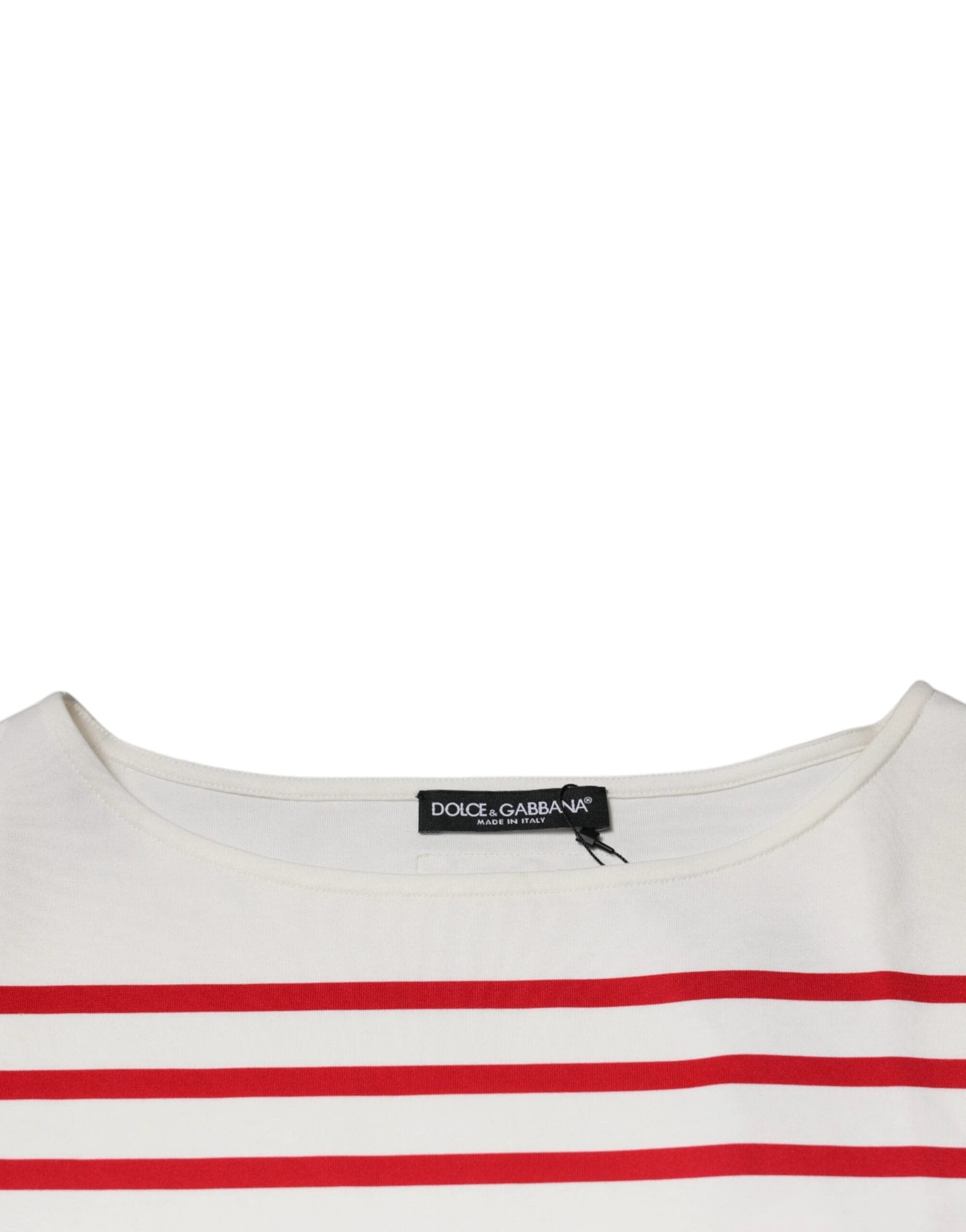 Dolce & Gabbana White Red Stripes Cotton Long Sleeves Top by Dolce & Gabbana