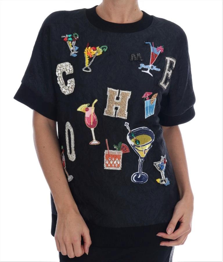 Dolce & Gabbana Black Brocade Cocktail Crystal Sweater by Dolce & Gabbana