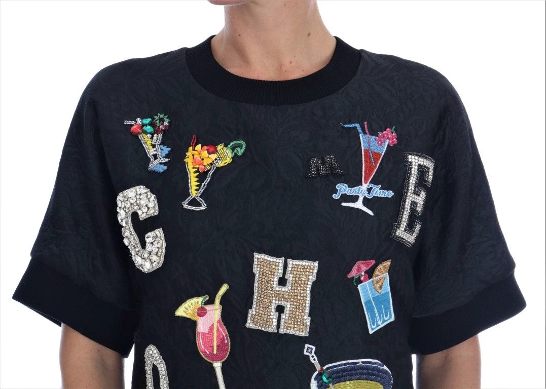 Dolce & Gabbana Black Brocade Cocktail Crystal Sweater by Dolce & Gabbana