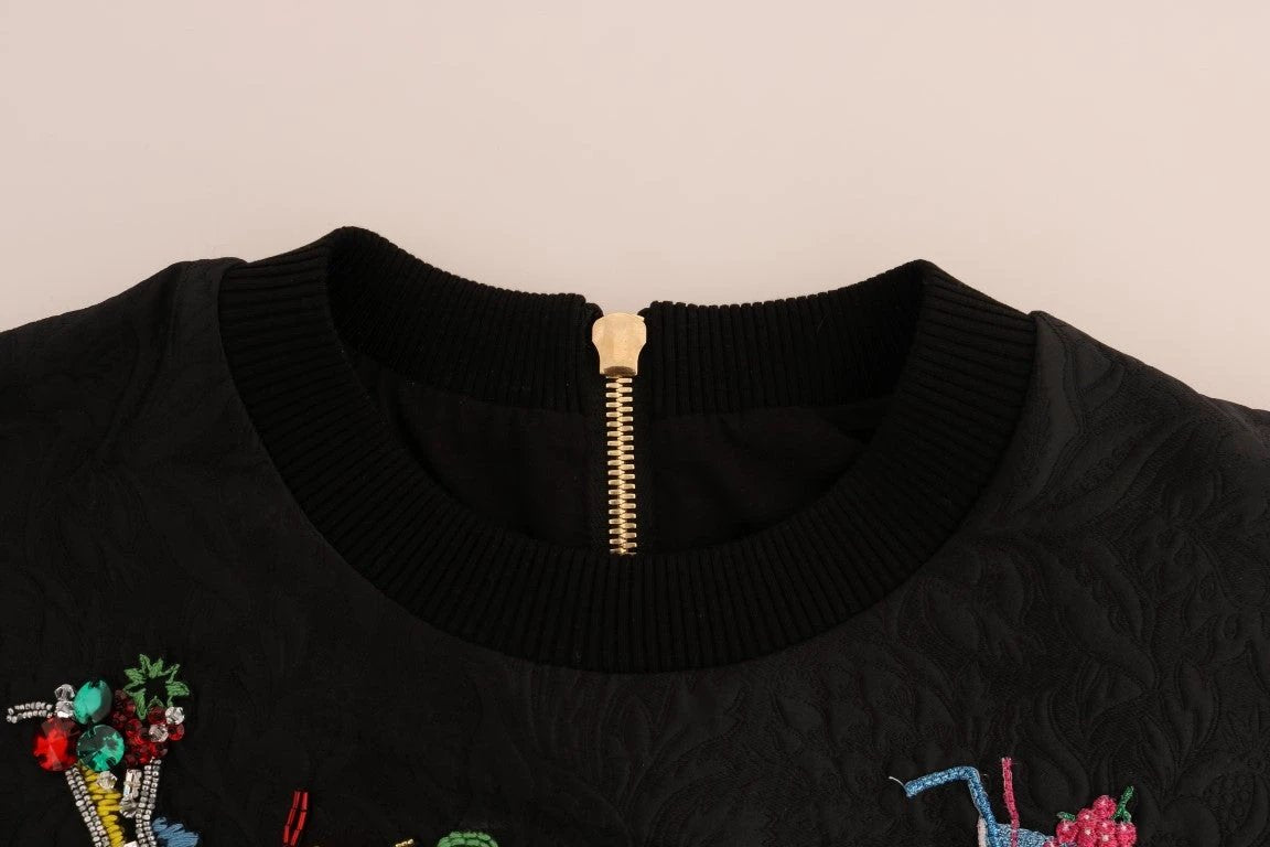Dolce & Gabbana Black Brocade Cocktail Crystal Sweater by Dolce & Gabbana