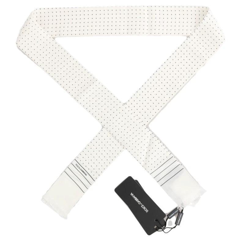 Dolce & Gabbana White Polka Dotted Silk Skinny Scarf by Dolce & Gabbana