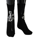 Dolce & Gabbana Black Knitted Floral Clear Crystal Socks by Dolce & Gabbana