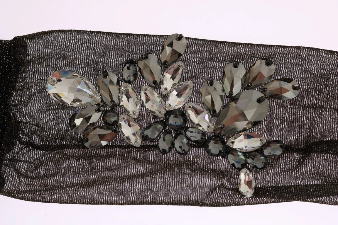 Dolce & Gabbana Black Stretch Floral Clear Crystal Socks by Dolce & Gabbana