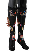 Dolce & Gabbana Black Stretch Carretto Crystal Socks by Dolce & Gabbana