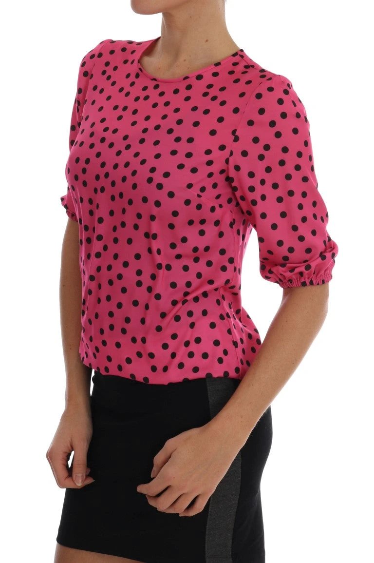 Dolce & Gabbana Pink Polka Dotted Silk Blouse by Dolce & Gabbana