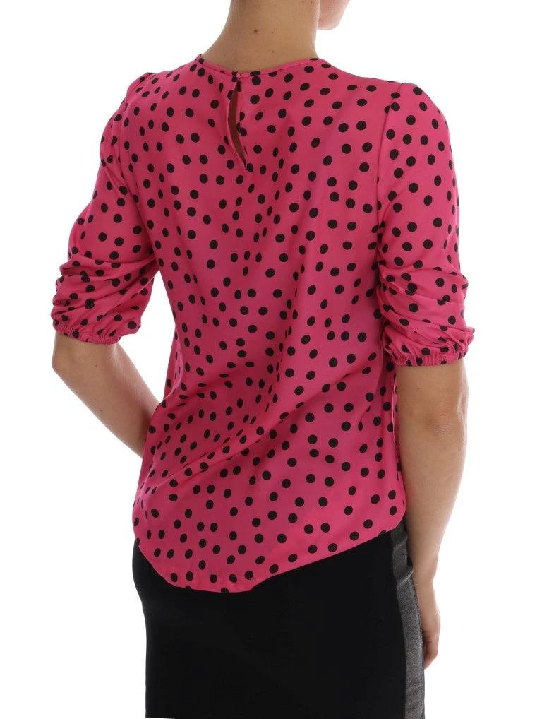 Dolce & Gabbana Pink Polka Dotted Silk Blouse by Dolce & Gabbana