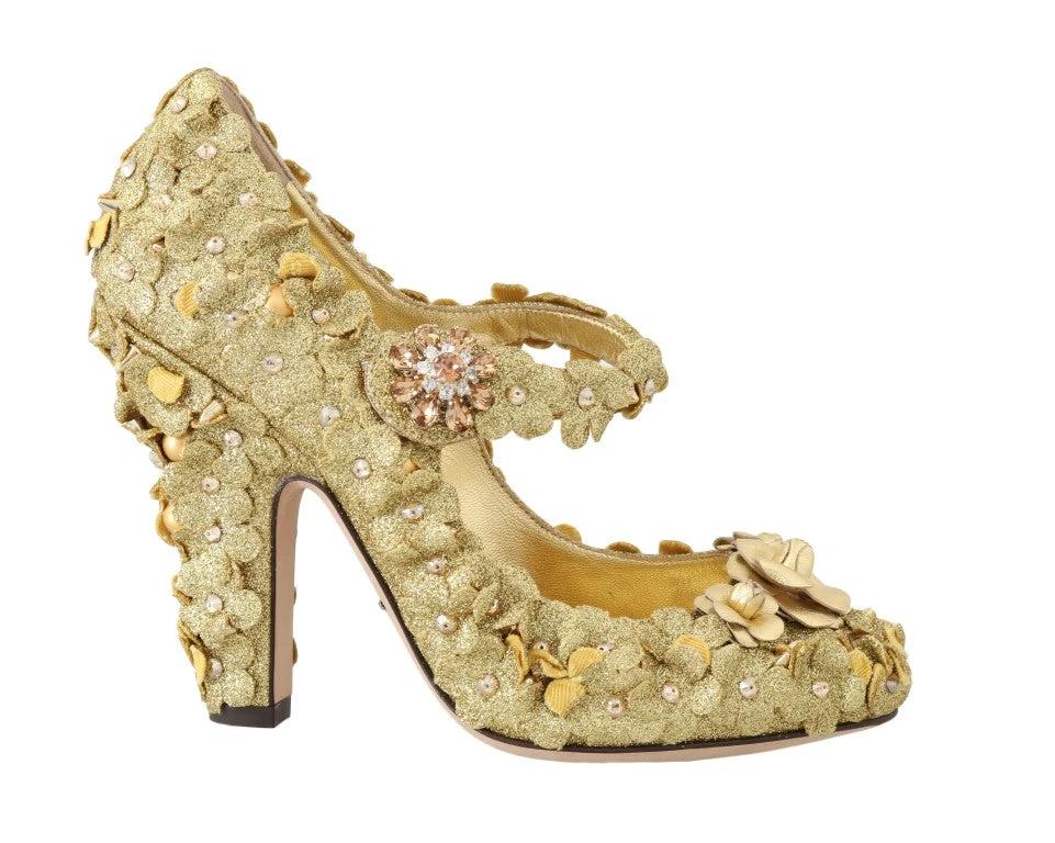 Dolce & Gabbana Gold Floral Crystal Mary Janes Pumps by Dolce & Gabbana
