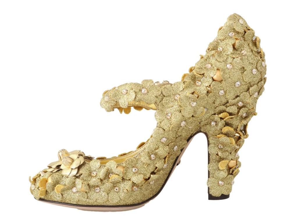 Dolce & Gabbana Gold Floral Crystal Mary Janes Pumps by Dolce & Gabbana