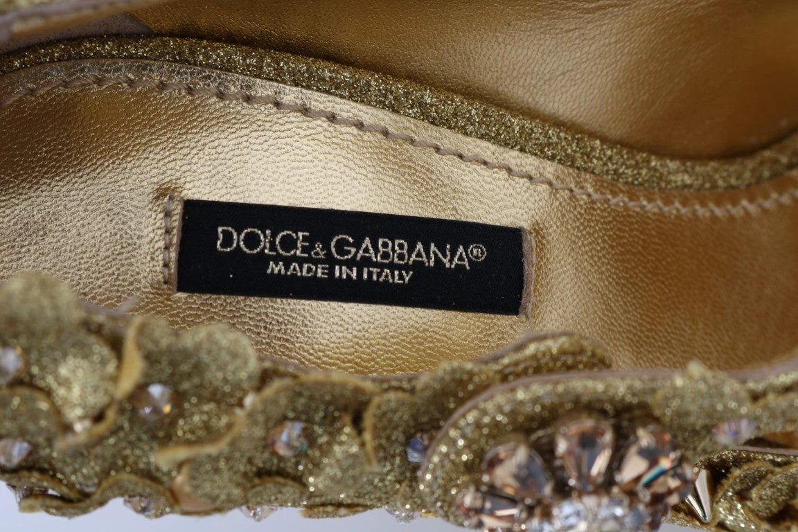 Dolce & Gabbana Gold Floral Crystal Mary Janes Pumps by Dolce & Gabbana