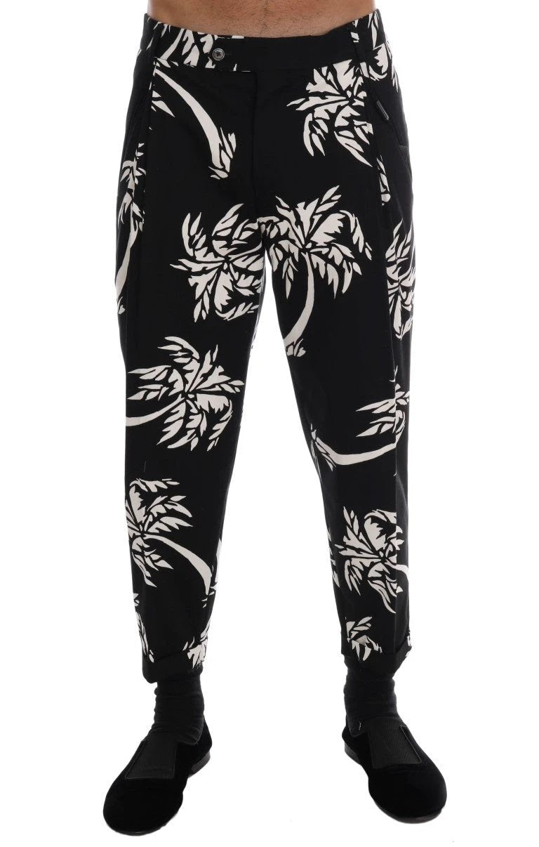 Dolce & Gabbana Black Tree Cotton Stretch Pants by Dolce & Gabbana