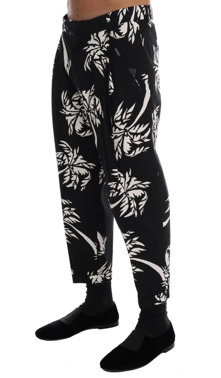 Dolce & Gabbana Black Tree Cotton Stretch Pants by Dolce & Gabbana